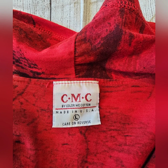 C.M.C By Color Me Cotton Size Large Made In USA Red Tunic Art To Wear Longline - Picture 5 of 9